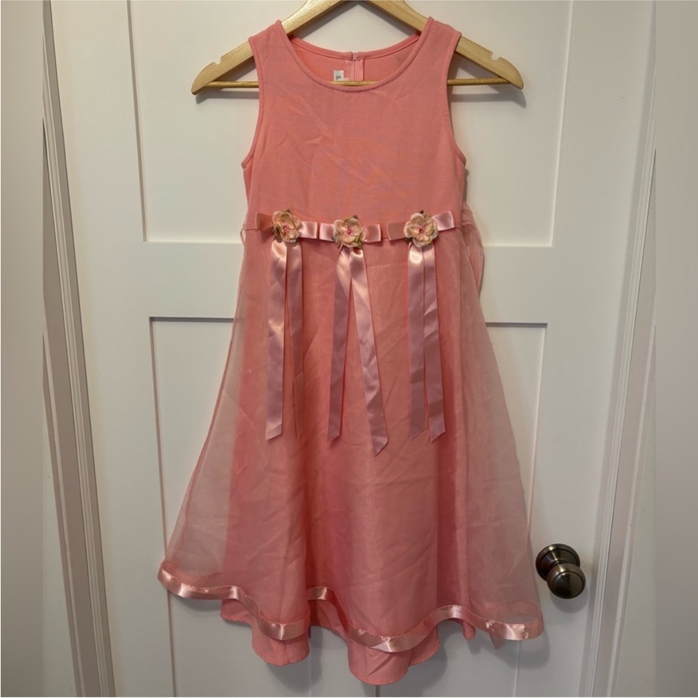 Bonnie Jean Pink Floral Ribbon Kids Dress